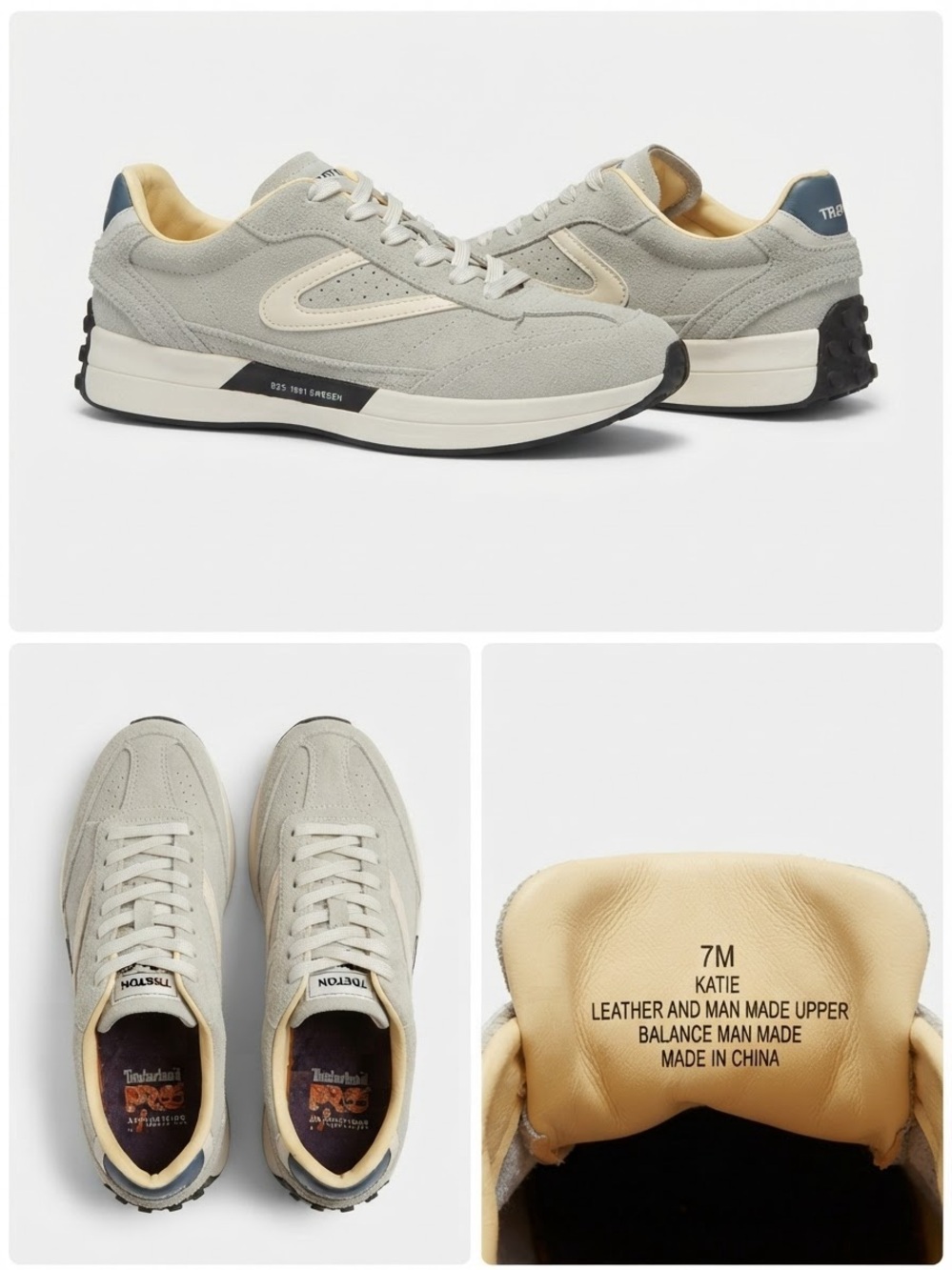 Tretorn Katie Retro Neutral Suede Sneakers w/ Timberland Pro Insoles — Size 7M